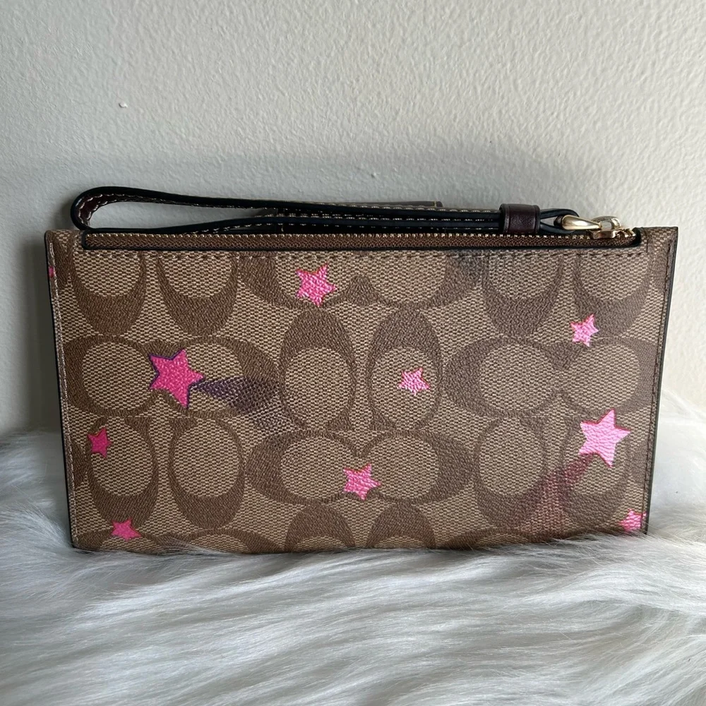 Coach Tech Wallet Signature Canvas Disco‎ Star Khaki Pink C7292 Wristlet New - Picture 2 of 5